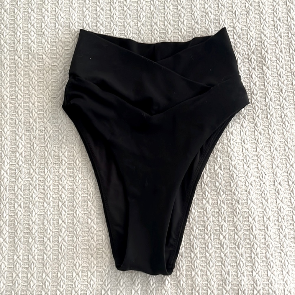 Offline by Aerie High Waist High Cut Bikini Bottom XXS Black
